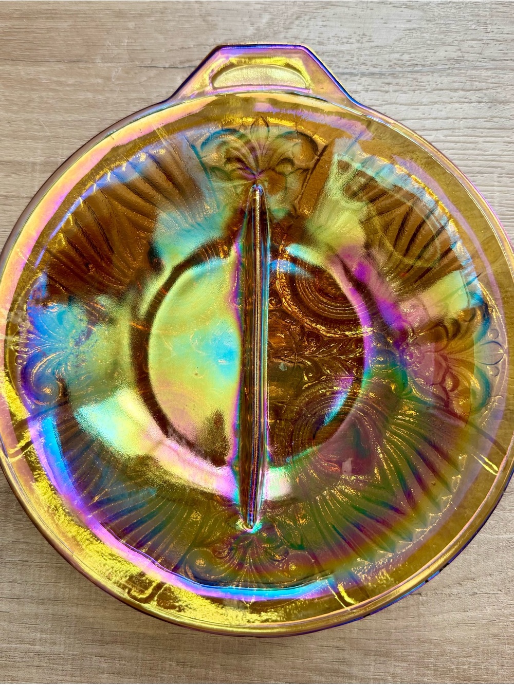 Vintage Indiana Glass Killarney Marigold Carnival Glass Divided Relish Dish